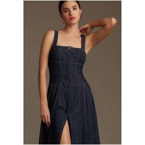 Anthropologie Maeve Denim Dress Button Front Corset Size 6